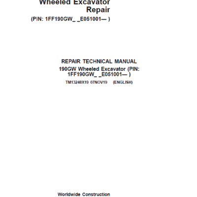 Cart John Deere 190GW Wheeled Excavator Repair Service Manual
