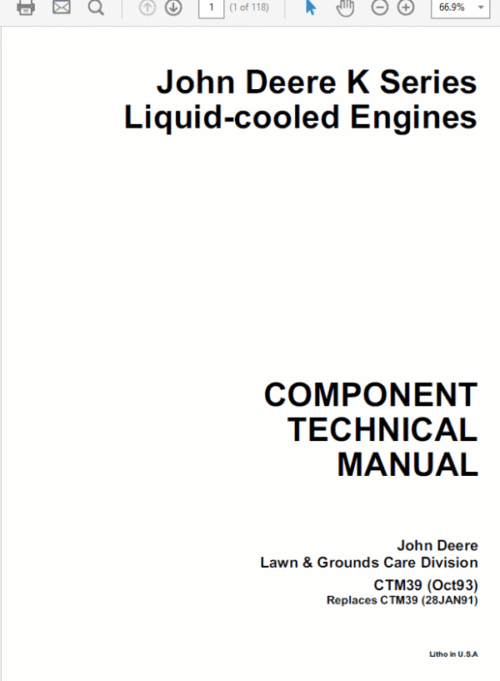 John Deere K Series Air Cooled & Liquid Cooled Engines Manual