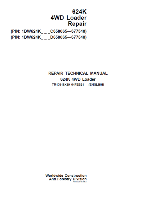 John Deere 624K 4WD Loader Technical Manual