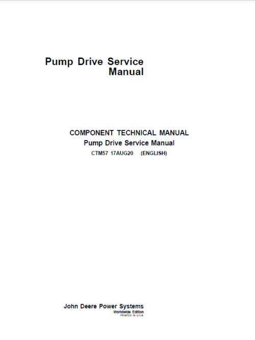John Deere Pump Drive Gear Boxes Component Technical Manual