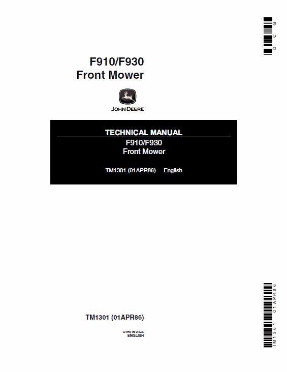 John Deere F910, F930 Front Mower Repair Technical Manual John Deere F910, F930 Front Mower Repair Technical Manual