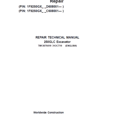 Cart John Deere 250GLC Excavator Repair Service Manual