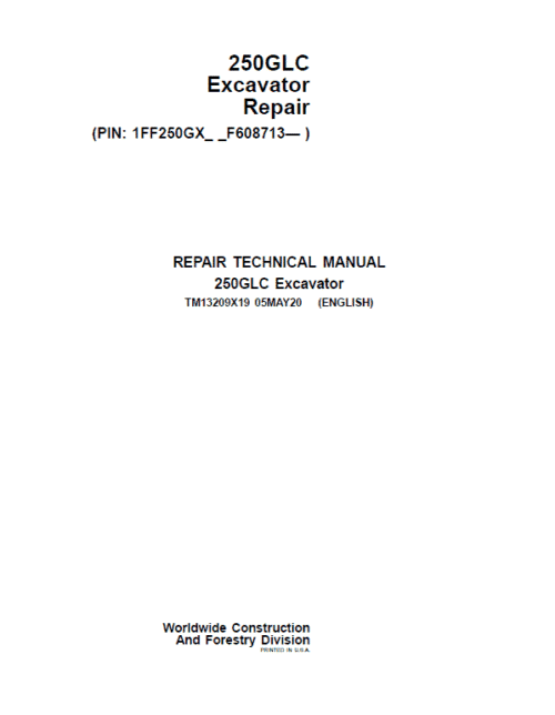John Deere 250GLC Excavator Repair Service
