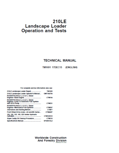John Deere 210LE Landscape Loader Repair Service Manual - Image 2