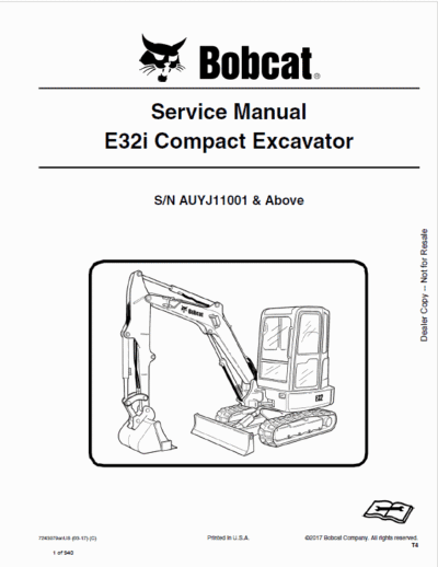 Bobcat E32i Excavator Repair Service Manual