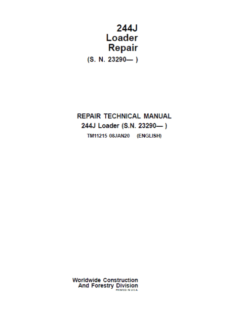 John Deere 244J Loader Repair Manual TM11215