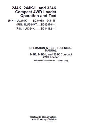 John Deere 244K, 244K-II, 324K Compact 4WD Loader Technical Manual - Image 2