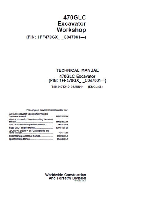 John Deere 470GLC Excavator Repair Service Manual