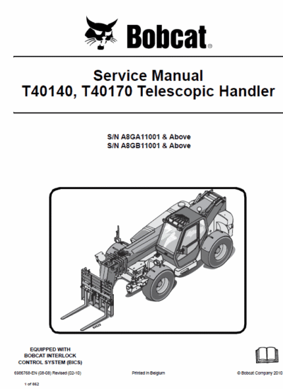 Bobcat T40140, T40170, T40180 Telescopic Handler Service Repair Manual