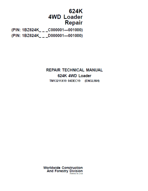 John Deere 624K 4WD Loader Service Manual