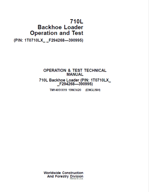 John Deere 710L Backhoe Loader Repair Technical Manual (S.N after F294268 – F390995)