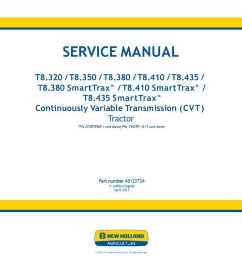 New Holland T8.410 T8.435 T8.380 SmartTrax T8.410 T8.435 Tractor Operators Manual