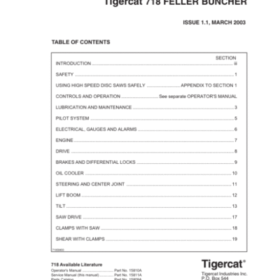 Tigercat 718 Feller Buncher Repair Service Manual (SN 7180101 – 7180900)