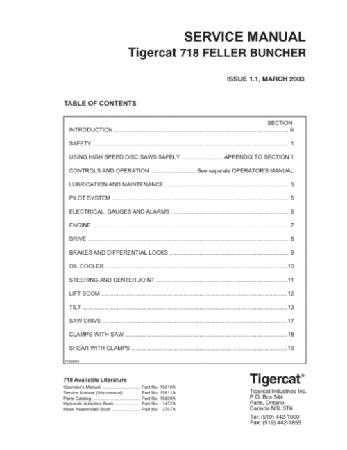 Tigercat 718 Feller Buncher Repair Service Manual (SN 7180101 – 7180900)