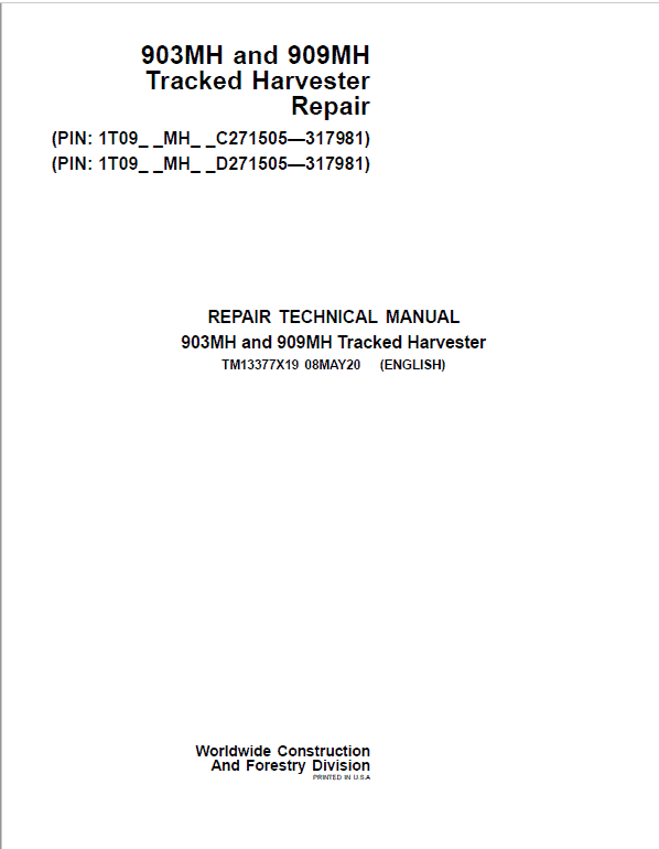 John Deere 903MH Harvester Repair Manual John Deere 903MH Harvester Repair Manual