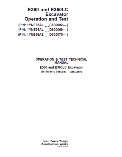 John Deere E360, E360LC Excavator Repair Service Manual - Image 2