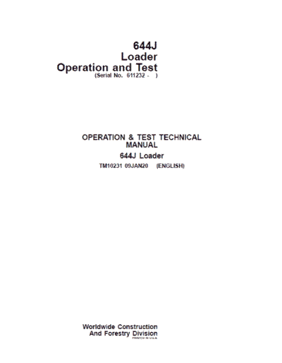 John Deere 644J Loader Repair Technical Manual - Image 2