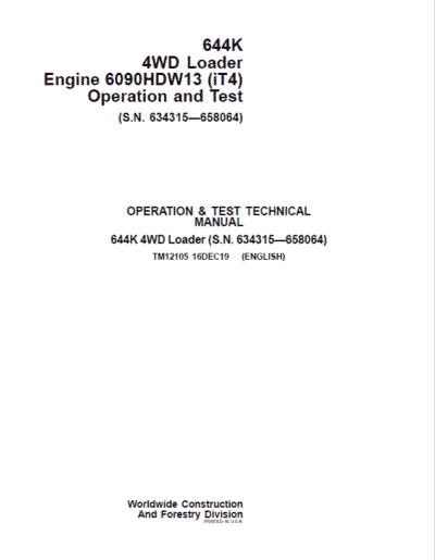 John Deere 644K 4WD Engine 6090HDW13 (iT4) Loader Technical Manual - Image 2