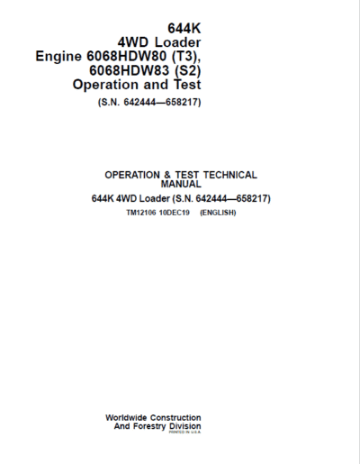 John Deere 644K 4WD Engine S2 & T3 Loader Technical Manual - Image 2