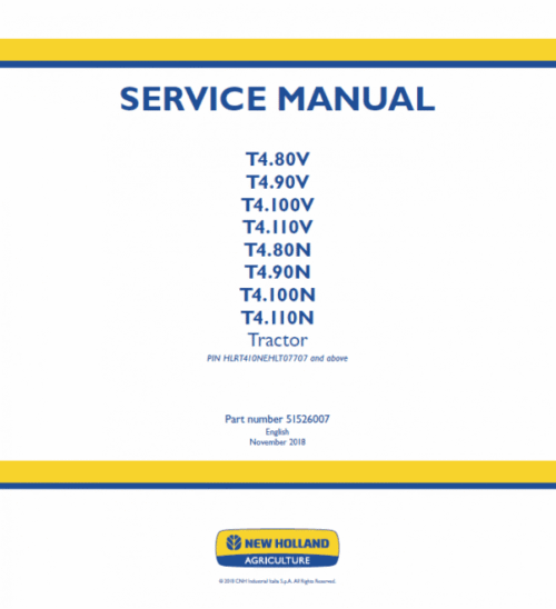 New Holland T4.80V, T4.90V, T4.100V, T4.110V Tractor Service Manual
