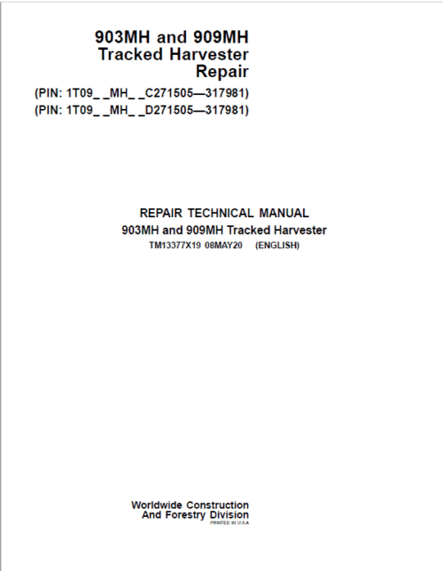 John Deere 909MH Harvester Repair Manual