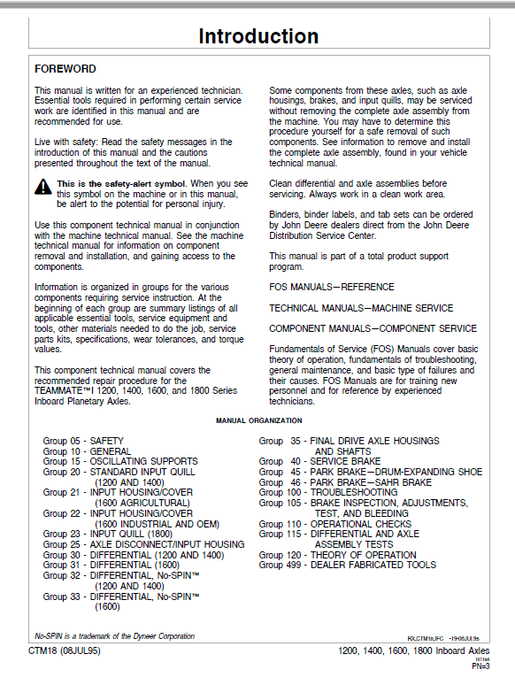 John Deere TeamMate I 1200, 1400, 1600, 1800 Series Inboard Planetary Axles Manual John Deere TeamMate I 1200, 1400, 1600, 1800 Series Inboard Planetary Axles Manual - Image 2