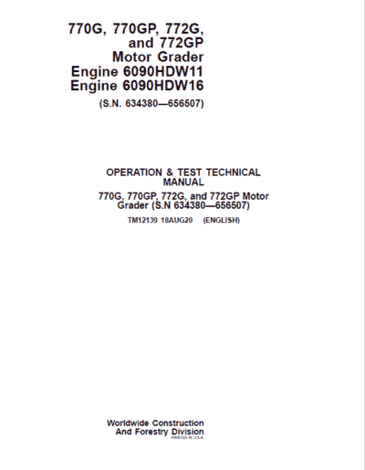 John Deere 770G, 770GP, 772G, 772GP Grader Repair Service Manual - Image 2