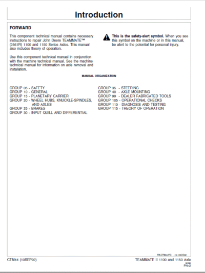 John Deere TeamMate II 2561R, 1100, 1150 Series Outboard Planetary Axles Manual - Image 2