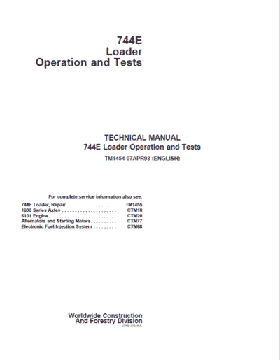 John Deere 744E Loader Repair Technical Manual - Image 3
