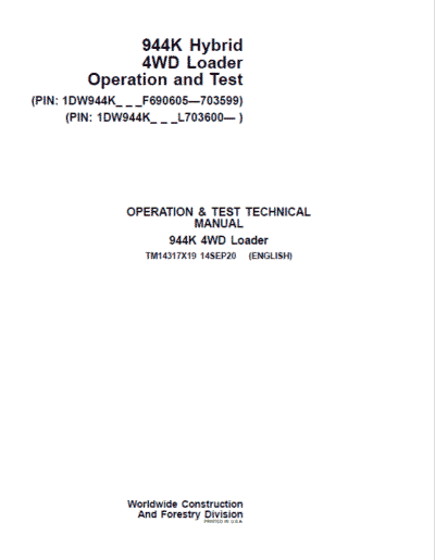 John Deere 944K Hydrid 4WD Loader Service Manual - Image 2