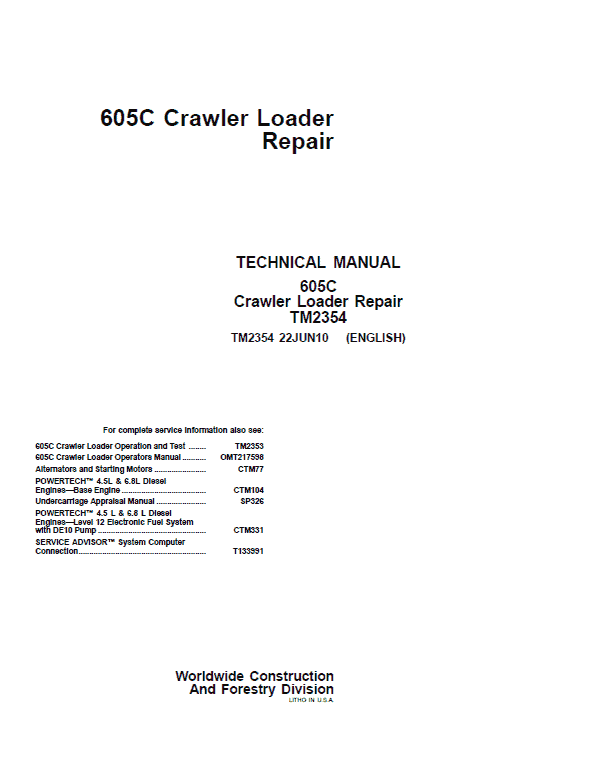 John Deere 605C Crawler Loader Service Manual John Deere 605C Crawler Loader Service Manual