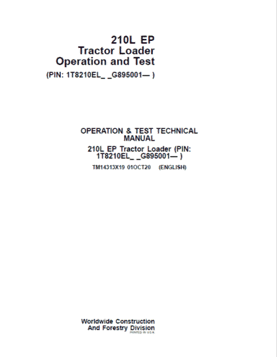 John Deere 210L EP Tractor Loader Repair Technical Manual - Image 2