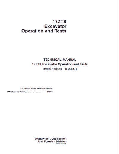 John Deere 17ZTS Excavator Repair Service Manual - Image 2