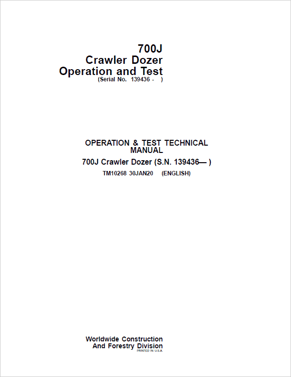 John Deere 700J Crawler Dozer Technical Manual (SN. from 139436) John Deere 700J Crawler Dozer Technical Manual (SN. from 139436) - Image 2