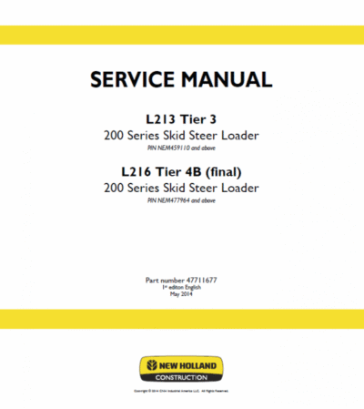 New Holland L213, L215, L216 Skid Steer Loader Service Manual