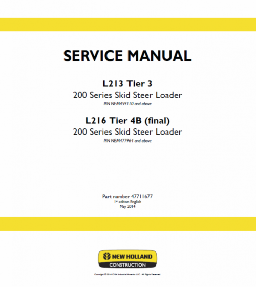 New Holland L213, L215, L216 Skid Steer Loader Service Manual