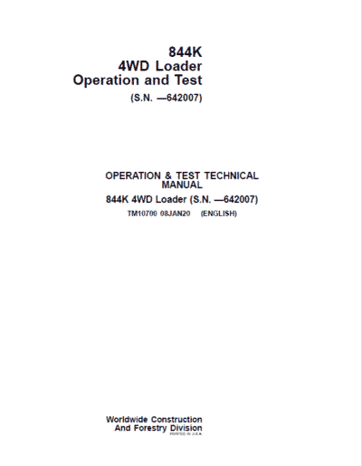 John Deere 844K 4WD Loader Technical Manual - Image 2