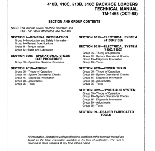 John Deere 410B, 410C, 510B, 510C Backhoe Loader Technical Manual