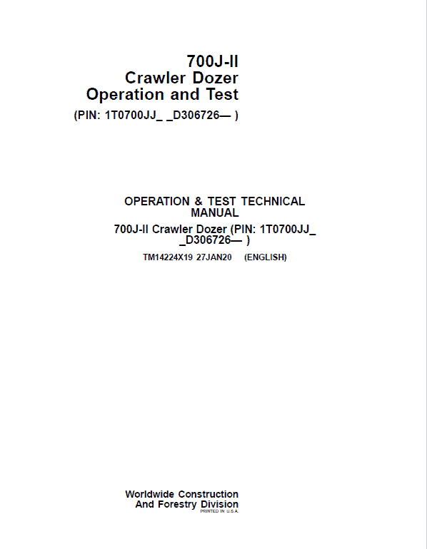 John Deere 700J-II Crawler Dozer Technical Manual (SN. from D306726) John Deere 700J-II Crawler Dozer Technical Manual (SN. from D306726) - Image 2