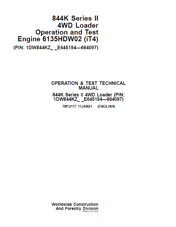 John Deere 844K-II Loader Engine 6135HWW02 (iT4) Service Manual John Deere 844K-II Loader Engine 6135HWW02 (iT4) Service Manual - Image 2