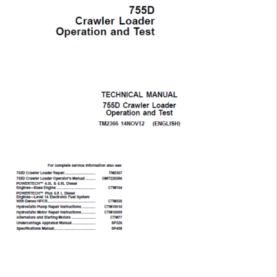 John Deere 755D Crawler Loader Technical Manual (TM2366 and TM2367)