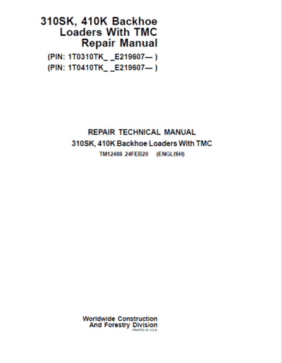 John Deere 310SK, 410K Backhoe Loader (TMC) Repair Technical Manual (S.N after E219607 – ) - Image 2