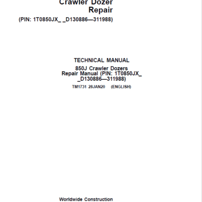 John Deere 850J Crawler Dozer Technical Manual (SN. from D130886 – D311988)