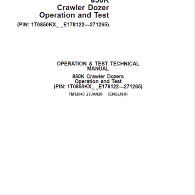 John Deere 850K Crawler Dozer Technical Manual (SN. from E178122 – E271265)