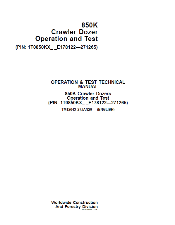 John Deere 850K Crawler Dozer Service Manual John Deere 850K Crawler Dozer Service Manual - Image 2