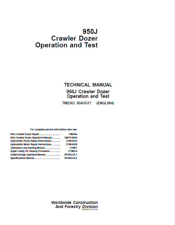 John Deere 950J Crawler Dozer Service Manual John Deere 950J Crawler Dozer Service Manual - Image 2