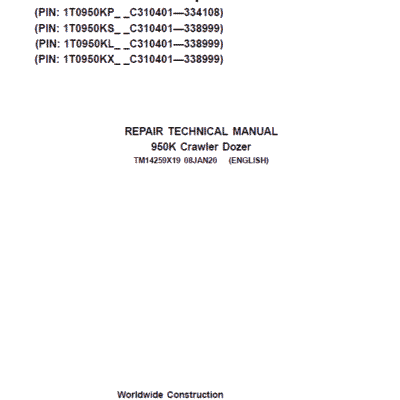 John Deere 950K Crawler Dozer Service Manual