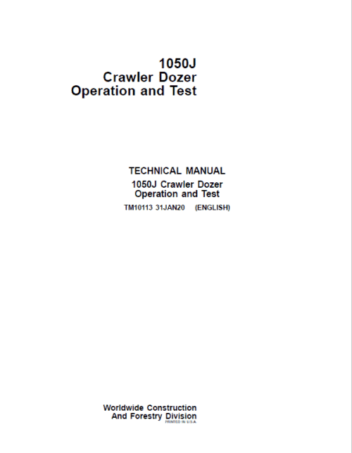 John Deere 1050J Crawler Dozer Service Manual