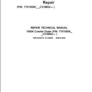 Cart John Deere 1050K Crawler Dozer Service Manual TM