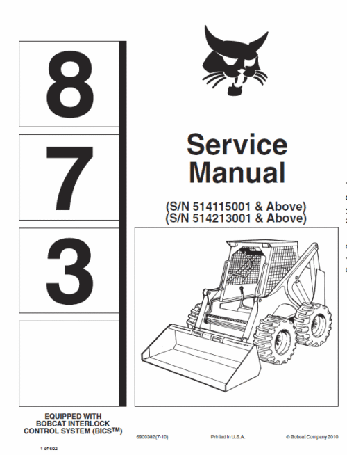 Bobcat 873 Skid-Steer Loader Service Manual